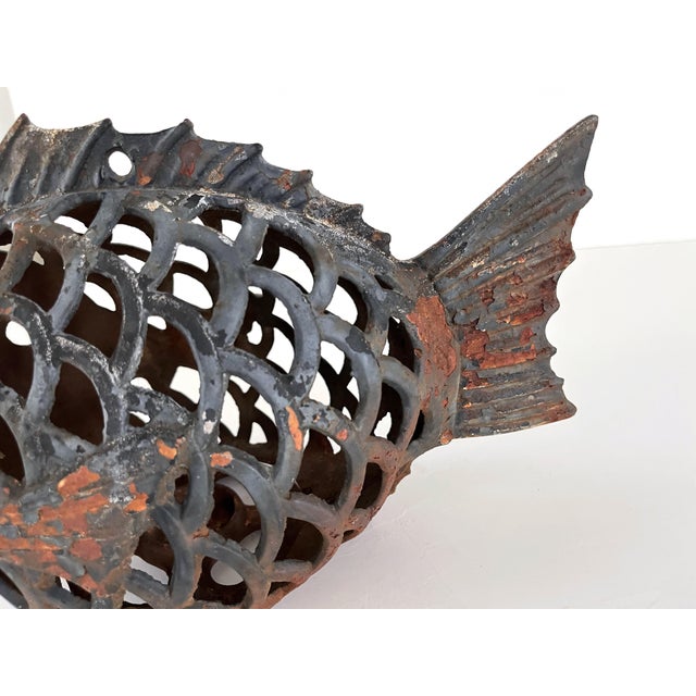 Mid Century Japanese Cast Iron Fish Lantern For Sale - Image 10 of 12