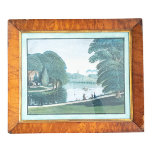 19th Century English Victorian Exquisite Gouache Landscape Painting of Park Setting