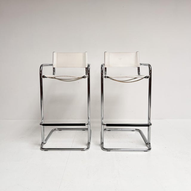 Bauhaus Leather Bar Stools attributed to Mart Stam, 1970s, Set of 2 For Sale - Image 3 of 16