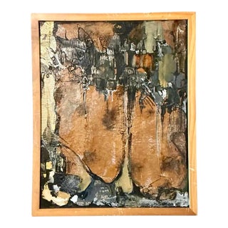 Vintage Boho Original Abstract Oil on Canvas For Sale