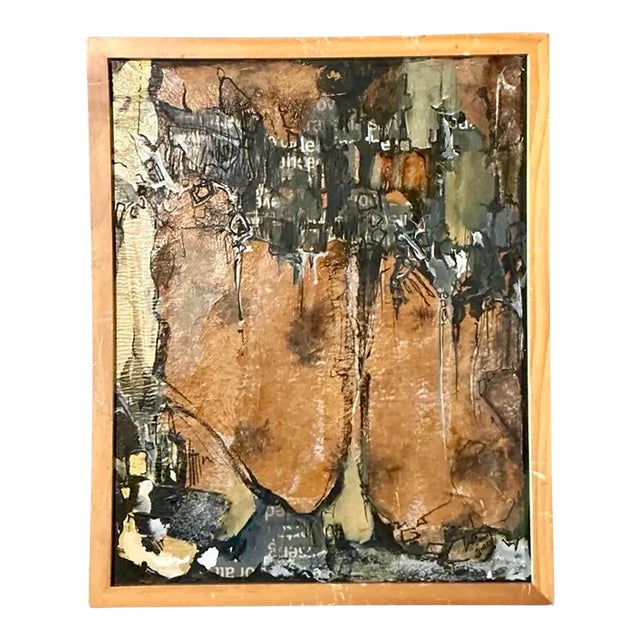 Vintage Boho Original Abstract Oil on Canvas For Sale