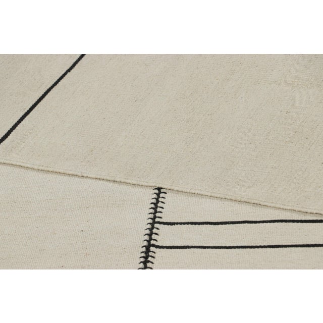 Textile Rug & Kilim’s Contemporary Kilim in Cream With Black Striped Patterns For Sale - Image 7 of 7