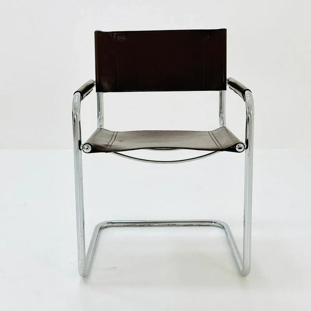 Bauhaus Mid-Century Bauhaus B34 Brown Leather Cantilevered Chair by Mart Stam for Jox Interni, 1980s For Sale - Image 3 of 11