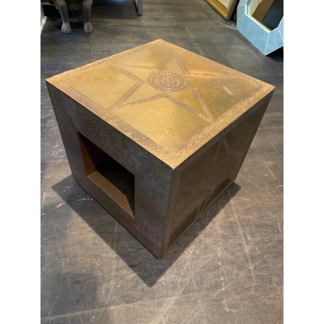 Vintage Indian Hammered Brass Cube Side Table For Sale - Image 12 of 13