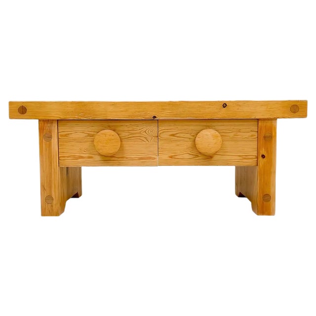 Scandinavian Modern Solid Pine Bench from Fröseke, Sweden, 1970s For Sale