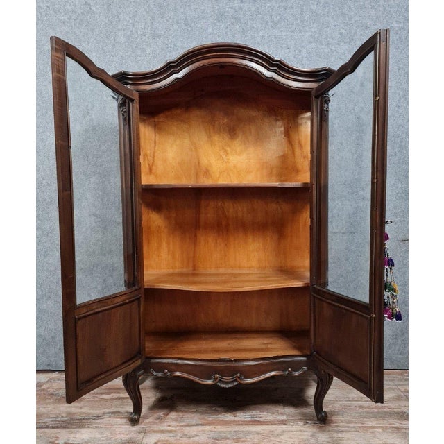 Wood Louis XV Style Curved Bookcase in Walnut For Sale - Image 7 of 9