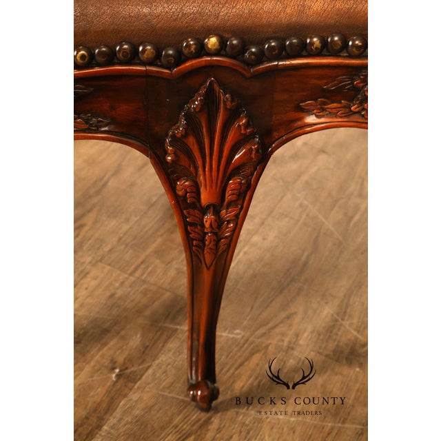 Rococo Style Leather Upholstered Carved Mahogany Window Bench For Sale - Image 16 of 18