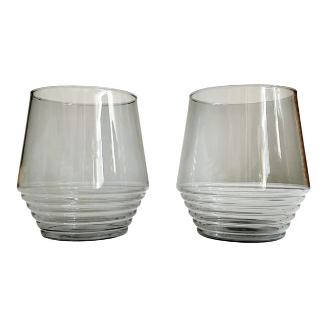 1990s Smoke Art Deco Cocktail Glasses by Viski - Transparent Grey For Sale