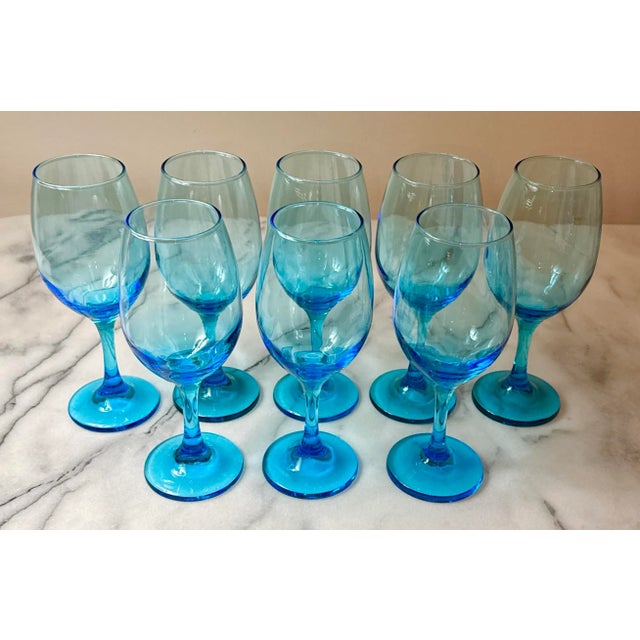 Libbey Glass Co. Libbey Aqua Blue / Turquoise Wine Glasses - Set of 8 For Sale - Image 4 of 9
