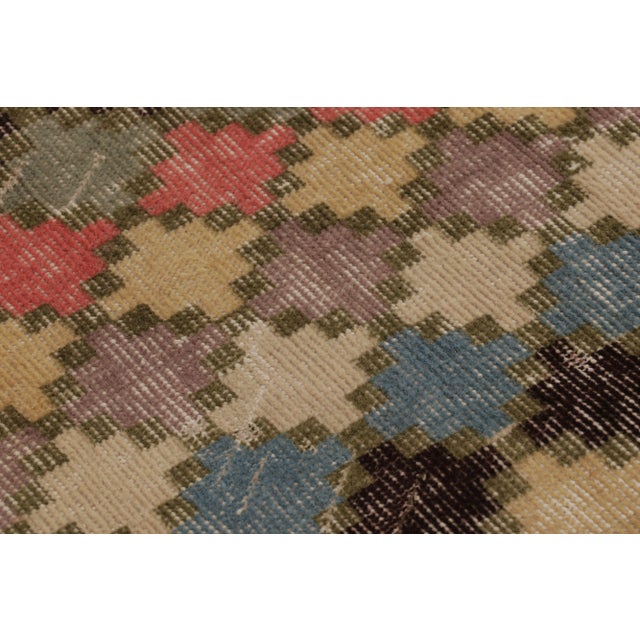 Textile Vintage Turkish Distressed Rug With Polychromatic Diamond Patterns - Rug & Kilim For Sale - Image 7 of 8