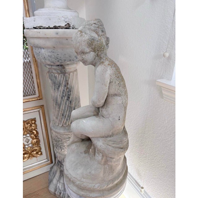 Stone Vintage Classical Seated Maiden Cement Garden Statue – 24” For Sale - Image 7 of 8