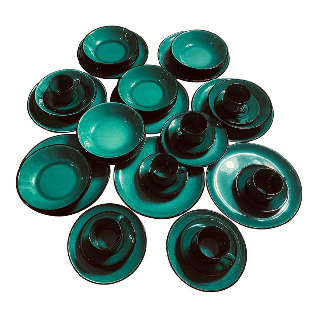 36 French Varages Jade Green Dishes Set For Sale
