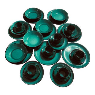 French Varages Jade Green Dishes - Set of 36 For Sale