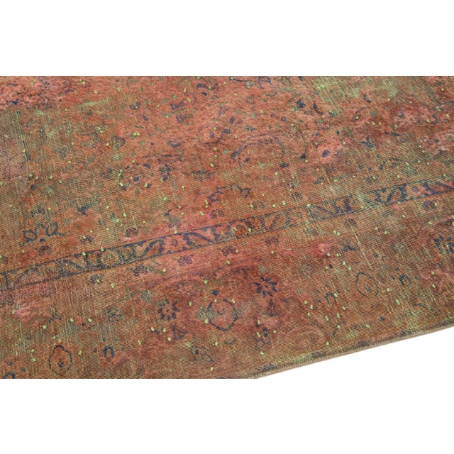 Burnt Orange Vintage Overdyed Handmade Rust Floral Wool Rug For Sale - Image 8 of 12