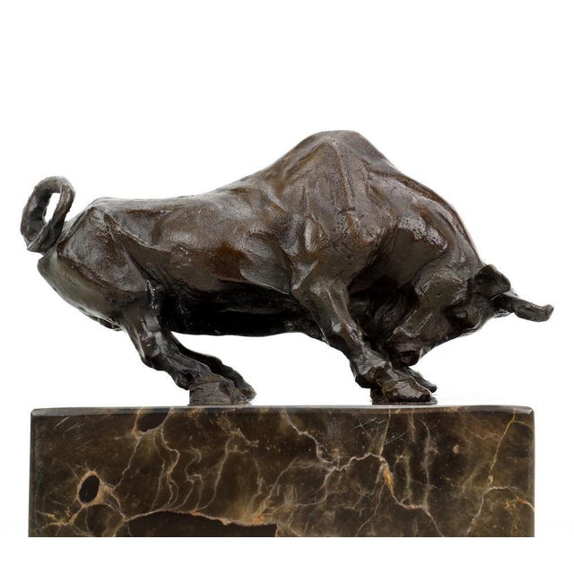 Art Deco Style Brown Patinated Bronze Bull Sculpture For Sale - Image 3 of 8