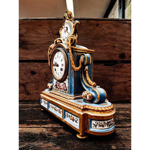 19th Century French Rihouet Porcelain Mantel Clock For Sale In Portland, OR - Image 6 of 12