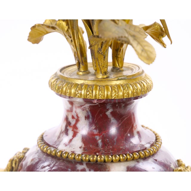 Brick Red French Louis XVI Style Candelabra / White-Veined Red Marble & Gilt Bronze, 1885 For Sale - Image 8 of 18