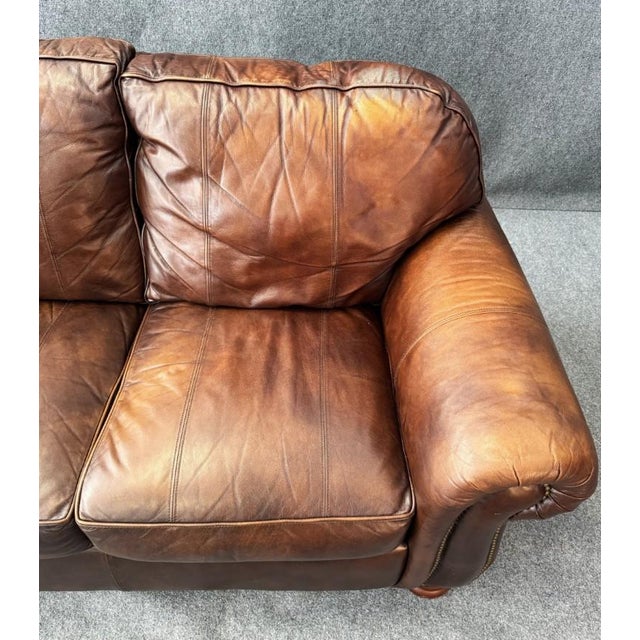 Thomasville Traditional Brown Leather Sofa For Sale In Raleigh - Image 6 of 18