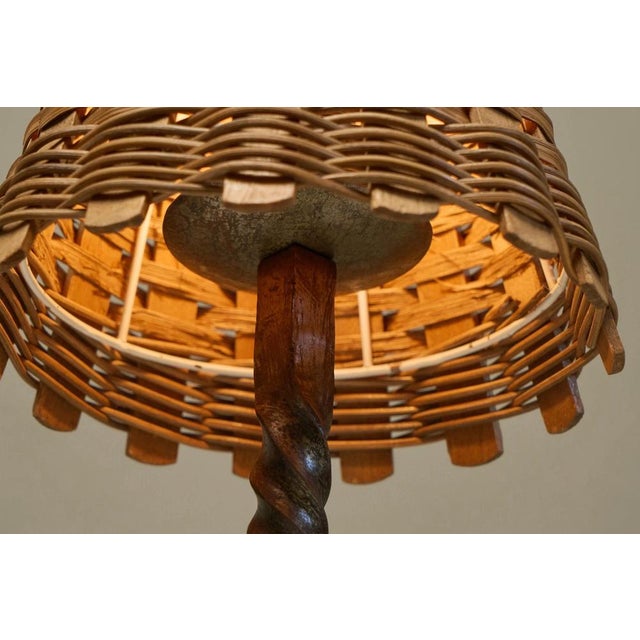 Gold Mid-Century Table Lamp in Wrought Iron with Woven Rattan Shade, 1960s For Sale - Image 8 of 11