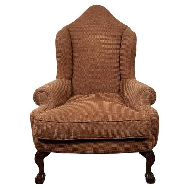 20th Century English Beech Wingback Armchair with Ball-and-Claw Feet For Sale - Image 13 of 13