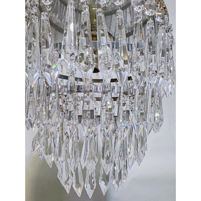 Vintage Hollywood Regency loral Embossed Brass Tiered Waterfall "Wedding Cake" Crystal Chandelier For Sale In New York - Image 6 of 8