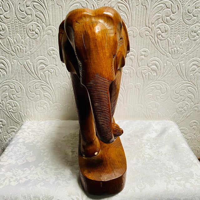 Wood 1960s Vintage Hand Carved Elephant Figurine For Sale - Image 7 of 13