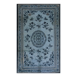 Superb Navy Blue Floral Design Accented With Light Blue, Chinese Ningxia Rug