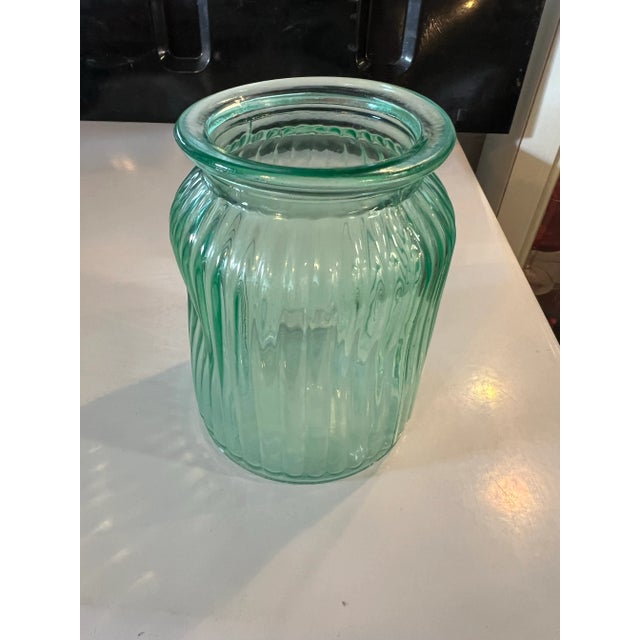 Mid Century Green Ribbed and Dimple Jar For Sale - Image 4 of 7