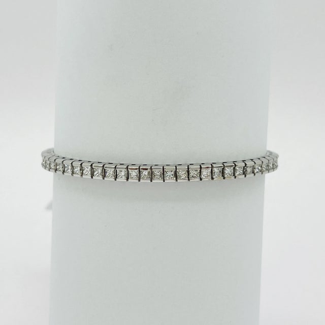 White White Diamond Princess Cut Diamond Tennis Bracelet in 14k White Gold For Sale - Image 8 of 8