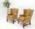 Tall Tan Leather Wing Chairs on Solid Mahogany Stretcher Base - A Pair For Sale - Image 4 of 12