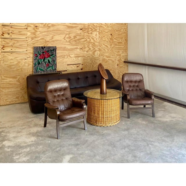 Fantastic and uncommon, side table or petite cocktail table with a braided detail around the base, circa 1960s, made in...