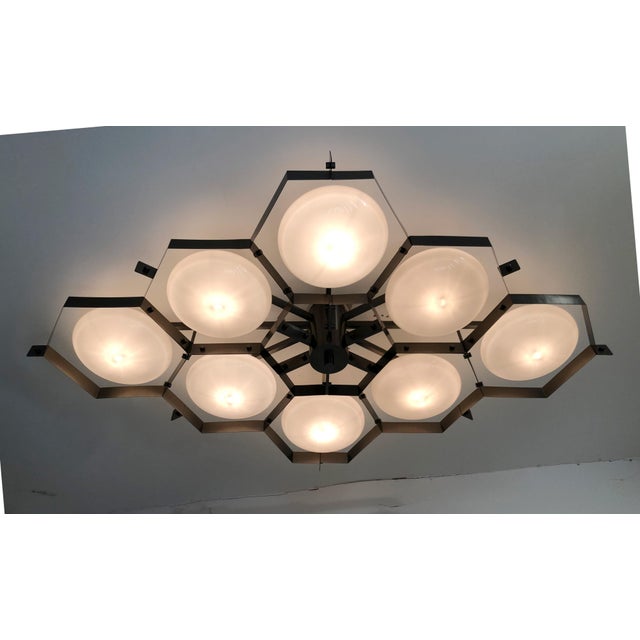 Italian 21st Century Beehive Satin Black Nickel Glossy Gray Murano Flush Mount by Fabio LTD For Sale - Image 3 of 9