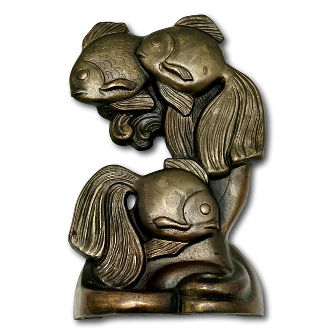 Rare & Hard to Find All Original Vintage 1930s Hubley MFG Co. #464 Fan Tail Fish Cast Iron Doorstop For Sale In Boston - Image 6 of 18