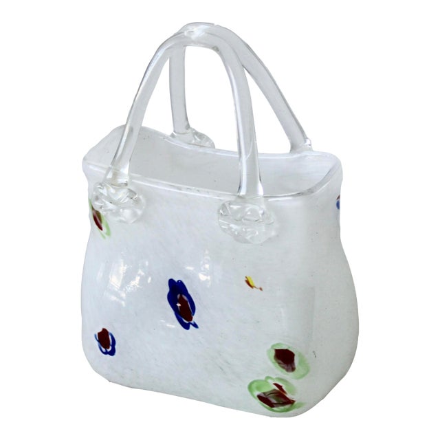 Late 20th Century Murano Style Art Glass Handbag Bag Shaped Vase For Sale