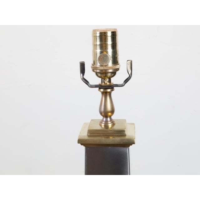 Pair of French Midcentury Steel and Brass Truncated Obelisk Table Lamps For Sale In Atlanta - Image 6 of 10