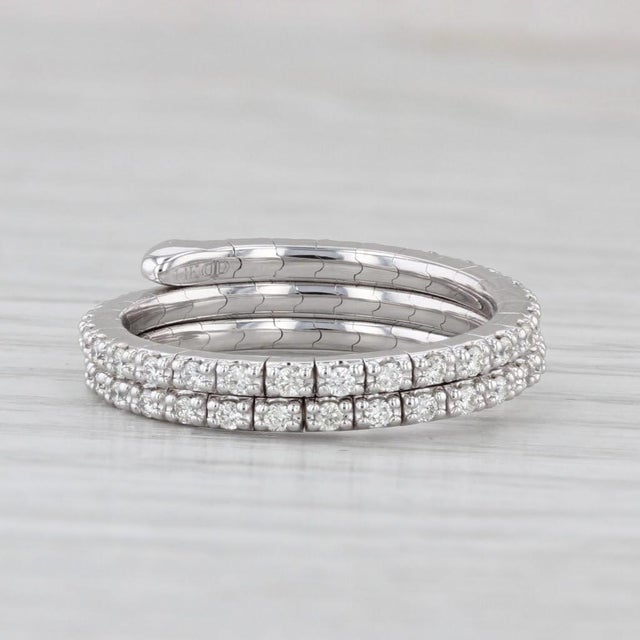 2010s 0.60ctw Diamond Wrap Coiled Band Bypass Ring 14k White Gold Flexible Size For Sale - Image 5 of 8