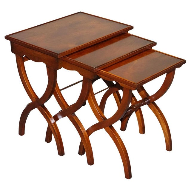 Vintage Hardwood Nesting Tables with Lyre Form Legs, Set of 3 For Sale - Image 14 of 14