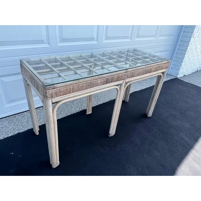 1970s Palm Beach Rattan and Wicker Sofa Table For Sale - Image 5 of 12