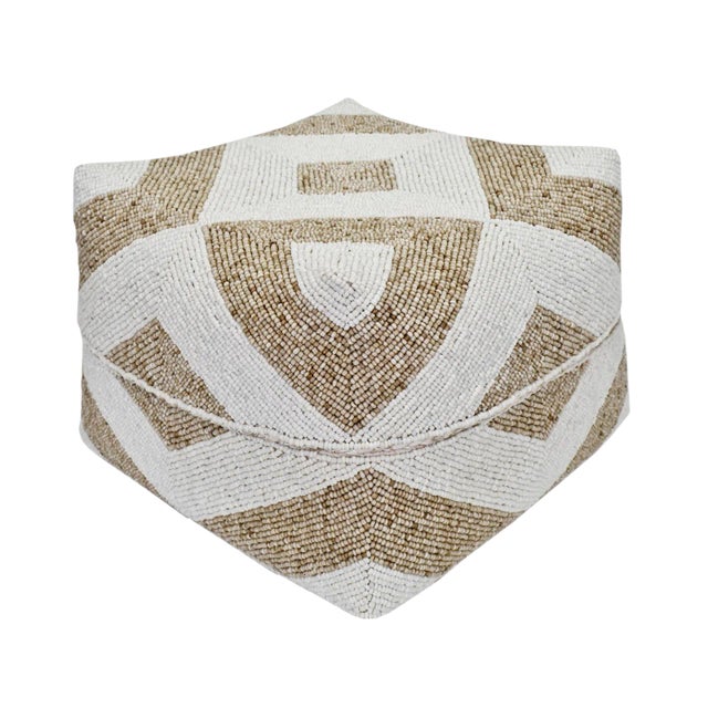 Vintage Tan & White Bamboo Beaded Box X-Large For Sale