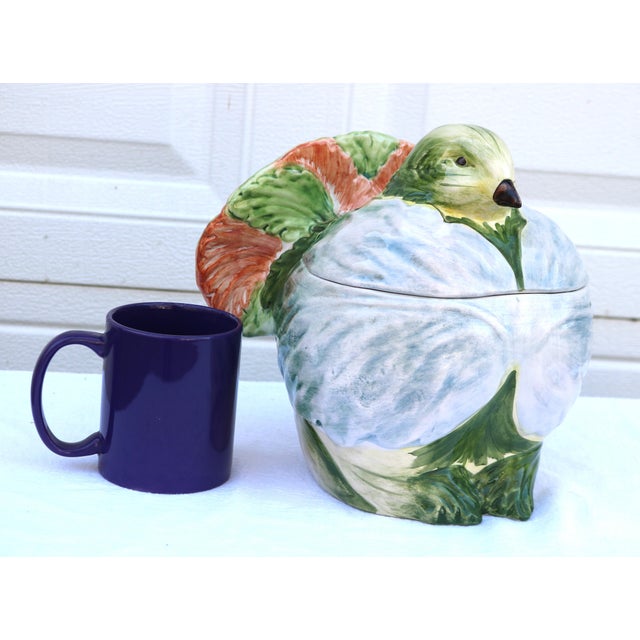 VIETRI Late 20th Century Large Italian Vintage Vietri Italian Majolica Bird and Vegetable Soup Tureen For Sale - Image 4 of 11