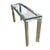 A mid cnetury modern console or sofa table made by Mastercraft. A brass frame with angled legs and bevelled glass top.