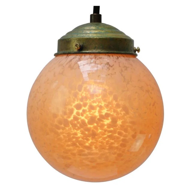 French “Clichy” pink glass pendant lamp. Brass glass holder 2 meter black cotton flex E26 / E27 Up to 250V (Europe/UK...