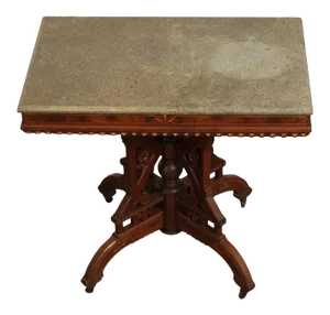 Antique Victorian Eastlake Walnut Marble Top Parlor Table