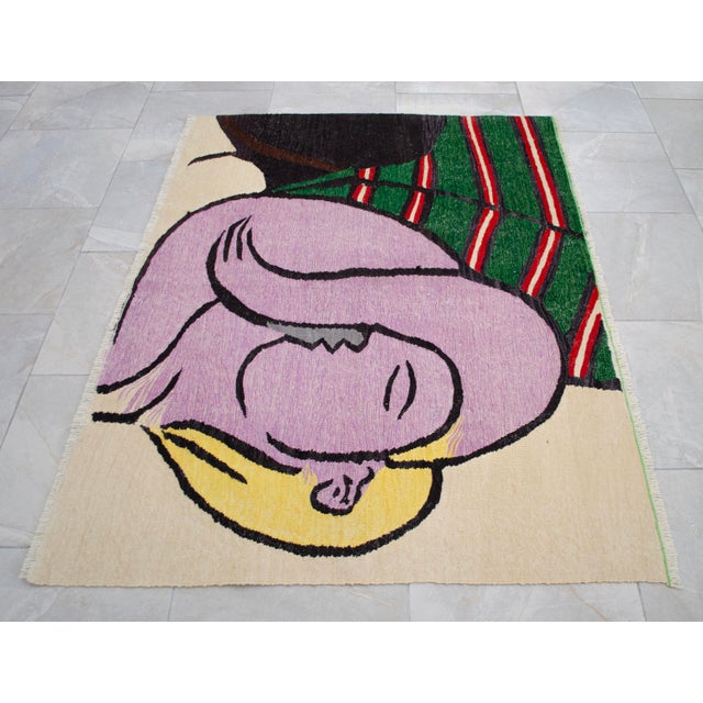 Cream Hand Woven New Rug Kilim - Pablo Picasso Art Inspired - Contemporary Area Rug 3′8″ × 5′ For Sale - Image 8 of 17