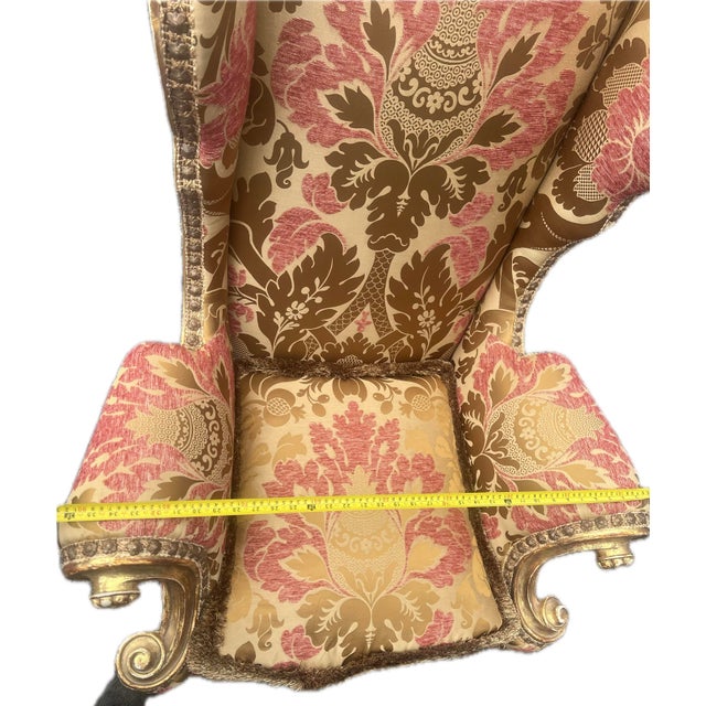Vintage Venetian Rococo Giltwood High-Back Wingback Armchair 55” For Sale - Image 11 of 15