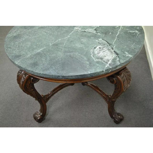 French Baroque Style Carved Mahogany and Green Marble Top Round Center Table For Sale - Image 10 of 10