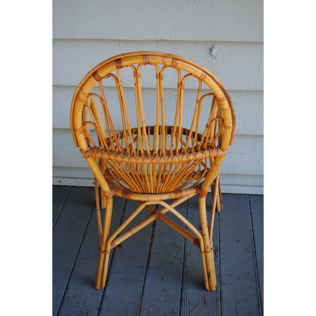 Vintage Arm Chair Rattan Bamboo Fan Back 1960's For Sale - Image 4 of 4
