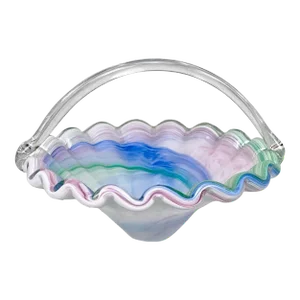 Vintage Italian Murano Blown Art Glass Ruffled Handle Candy Bowl