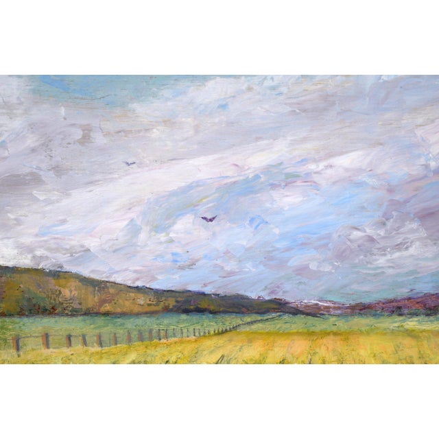 Purple Clouds Above the Farm - Landscape in Oil on Masonite Serene landscape by an unknown artist (20th Century). A...