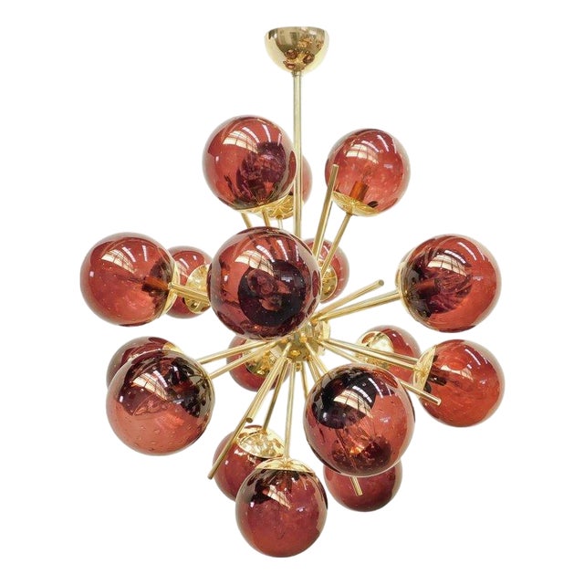 21st Century Diciotto Polished Brass Amethyst Bubbles Murano Sputnik Chandelier by Fabio LTD For Sale